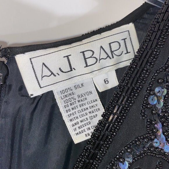 AJ Bari Dress Beaded Elegant Evening Date Wedding Asymmetric Disco Silk - Picture 5 of 11